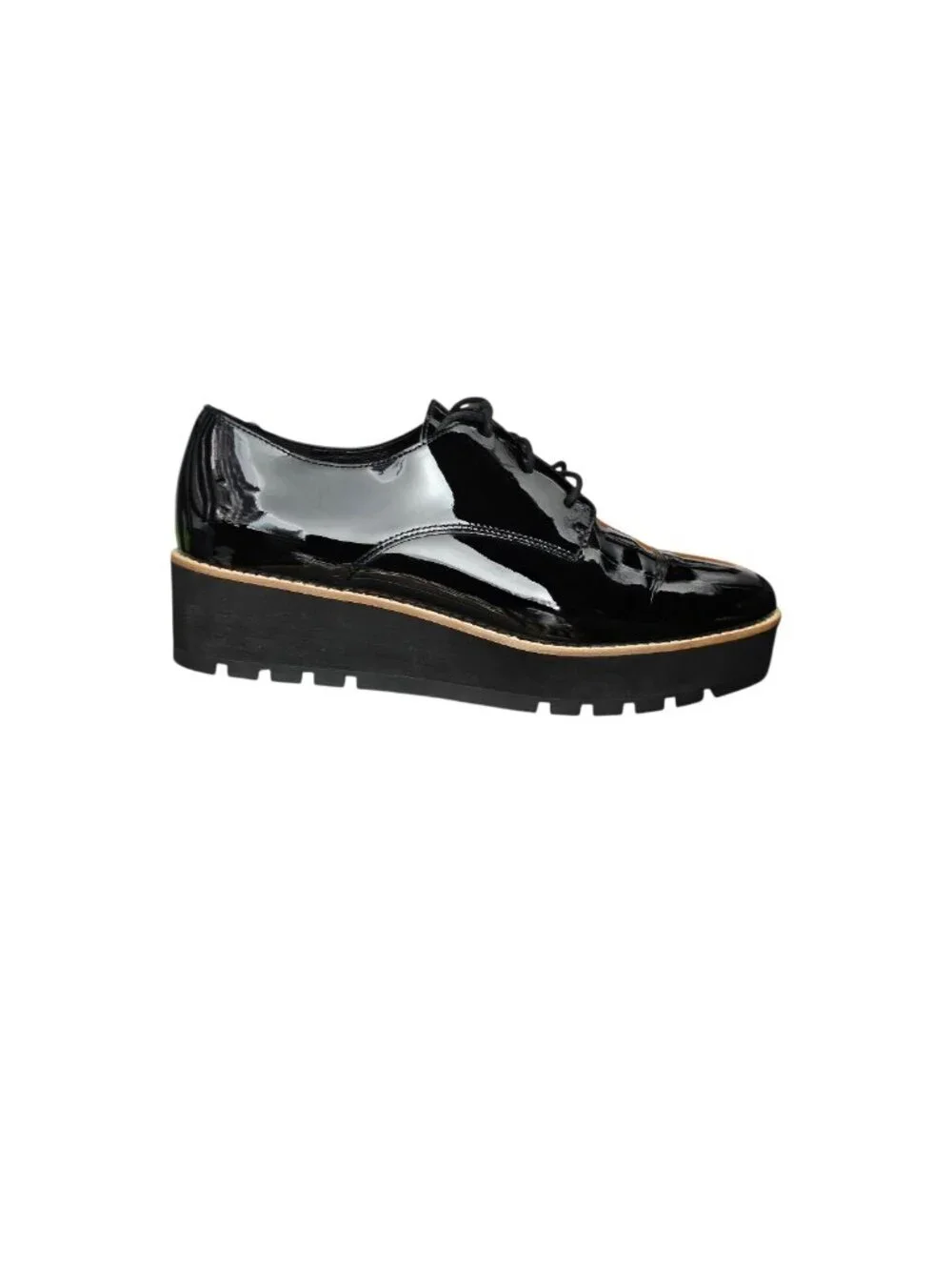 Eileen Fisher Eddy Patent Leather Platform Oxford Chunky Lug Shoes New Black 9.5